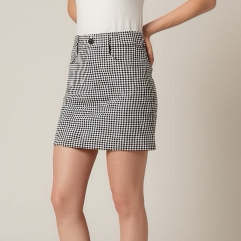 AMERICAN EAGLE Houndstooth Skirt A Line Super Stretch Mini Preppy Mod Sz 2 Short